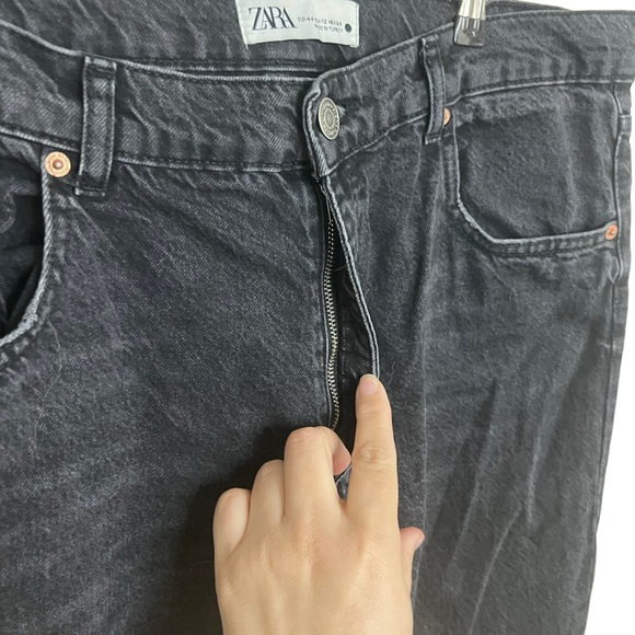 ZARA “The 90’s full-length” wide leg raw hem boho light wash black jeans. Sz:12 - Picture 2 of 7